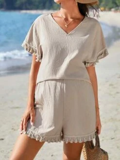 SHEIN Maternity Batwing Sleeve Top & Shorts -Curated Swimwear 16801686821d12ccd2a0be85aae31a0ed063944c89 thumbnail 405x552