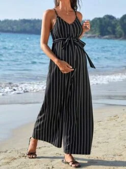 SHEIN Maternity Striped Print Belted Cami Jumpsuit -Curated Swimwear 1680193450e353999f14034f04c3e7611226e8dcca thumbnail 405x552