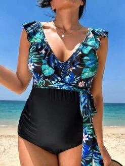 SHEIN Maternity Tropical Print Ruffle Trim Knot Side One Piece Swimsuit -Curated Swimwear 1680229180b71dd01c368f7ea4adc98a5b96fc935d thumbnail 405x552