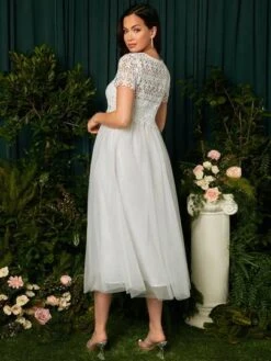 SHEIN Maternity Guipure Lace Top & Mesh Overlay Cami Dress