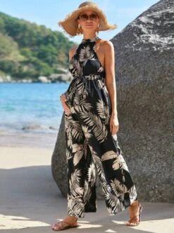 SHEIN Maternity Tropical Print Halter Neck Belted Jumpsuit -Curated Swimwear 1680239708a177c2905ca4703119ad9a0353b28aff thumbnail 405x552