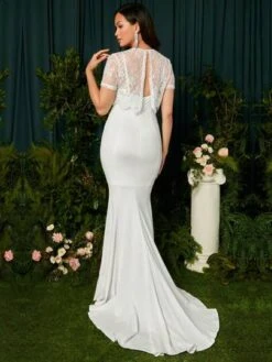 SHEIN Maternity Split Back Lace Top & Mermaid Hem Slip Dress Without Veil