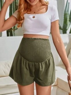 SHEIN Maternity Frill Trim Smocked Wide Waistband Wide Leg Shorts -Curated Swimwear 16802502479d63998c76c774ef072dee1adb6ebc1a thumbnail 405x552