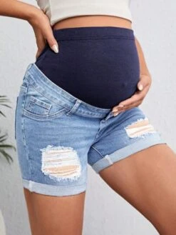 SHEIN Maternity Wideband Waist Ripped Roll Up Hem Denim Shorts -Curated Swimwear 1680258294139c9cd867c299a03a8c48e5cd0c2cf1 thumbnail 405x552