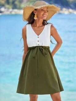 SHEIN Maternity Two Tone Drawstring Waist Dress -Curated Swimwear 1680488335a90ac114552b5994adafa0583d4432c6 thumbnail 405x552