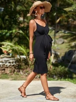 SHEIN Maternity Solid Belted Cami Dress -Curated Swimwear 1680488396794c1498250a70f3c8cb3a3363e20435 thumbnail 405x552