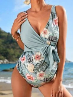 SHEIN Maternity Tropical Print Knot Side One Piece Swimsuit -Curated Swimwear 168048884243fb0ced9ab053d063150e25572d8d42 thumbnail 405x552