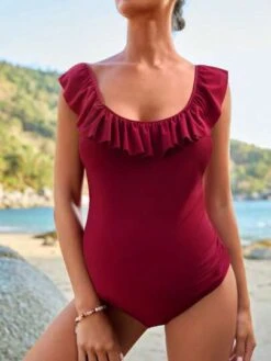 SHEIN Maternity Ruffle Trim One Piece Swimsuit -Curated Swimwear 1680493415d6b9dcee2d68f9b6be4f070fc4ab96c3 thumbnail 405x552