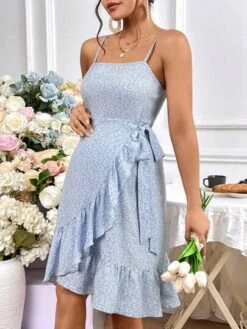 SHEIN Maternity Allover Plants Print Ruffle Trim Wrap Knot Side Cami Dress -Curated Swimwear 1680750517c4e04a96f6503d10bdd275294edce3f4 thumbnail 405x552