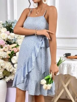 SHEIN Maternity Allover Plants Print Ruffle Trim Wrap Knot Side Cami Dress -Curated Swimwear 1680750520df4ad53916119eb2240c92450e385fab thumbnail 405x552