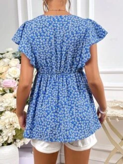 SHEIN Maternity Ditsy Floral Print Butterfly Sleeve Peplum Blouse