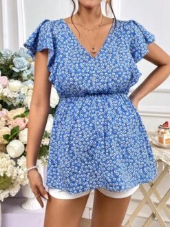 SHEIN Maternity Ditsy Floral Print Butterfly Sleeve Peplum Blouse -Curated Swimwear 1680754409db6c072b4f54ad6a70d51ddbfa604c65 thumbnail 405x552