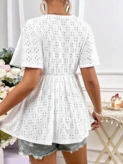 SHEIN Maternity Eyelet Embroidery Butterfly Sleeve Knot Front Peplum Blouse
