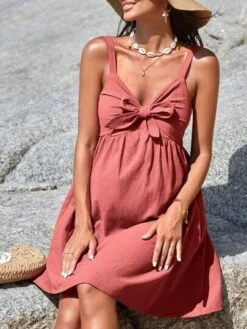 SHEIN Maternity Solid Bow Front Cami Dress -Curated Swimwear 16807676957f2b35d256f7978401c942e05f54b225 thumbnail 405x552