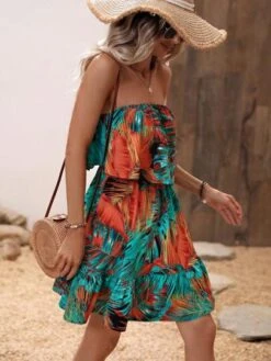 SHEIN VCAY Tropical Print Ruffle Hem Tube Dress -Curated Swimwear 1680772423627a17ebc456280abcb19994c314f7fc thumbnail 405x552