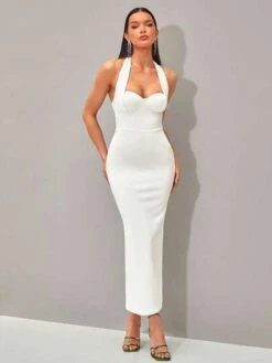 SHEIN BAE Solid Backless Halter Neck Backless Bodycon Dress -Curated Swimwear 16807776673daab6115cb9e72569330bbb8f56ac3b thumbnail 405x552