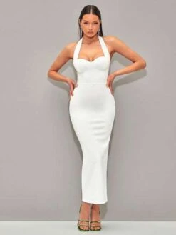 SHEIN BAE Solid Backless Halter Neck Backless Bodycon Dress -Curated Swimwear 16807776762c702ceed69a3c7fd545376325eac53b thumbnail 405x552