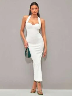 SHEIN BAE Solid Backless Halter Neck Backless Bodycon Dress -Curated Swimwear 1680777678e98e09f71dc0c3a25298456beeca6cbb thumbnail 405x552