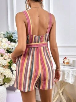SHEIN Maternity Striped Print Belted Cami Romper