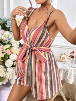 SHEIN Maternity Striped Print Belted Cami Romper -Curated Swimwear 1680785305fe0ed85c8078afd068e1be4aa9419b83 thumbnail 405x552