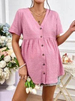 SHEIN Maternity Button Front Peplum Blouse -Curated Swimwear 1680785351351c4d3dc9128027d4f28660cf7ea2c1 thumbnail 405x552