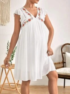 SHEIN Maternity Floral Embroidery Butterfly Sleeve Smock Dress -Curated Swimwear 168083297193a02a492559e77c8dcb769e2d6f0703 thumbnail 405x552