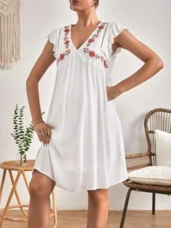 SHEIN Maternity Floral Embroidery Butterfly Sleeve Smock Dress -Curated Swimwear 16808329749084ba91d381ceca3117430c485e6b58 thumbnail 405x552