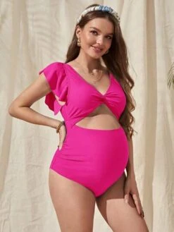 SHEIN Maternity Twist Cut Out Ruffle Trim One Piece Swimsuit -Curated Swimwear 16808446235754ceaf7273350c20158671d666a380 thumbnail 405x552