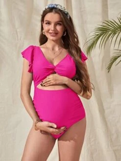 SHEIN Maternity Twist Cut Out Ruffle Trim One Piece Swimsuit -Curated Swimwear 16808446284d066af71a857dd20c8efa7a687c260e thumbnail 405x552