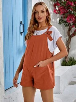 SHEIN Maternity Nursing Knot Detail Patch Pocket Pinafore Romper Without Tee -Curated Swimwear 168084844899870d3461ed4c32f6fcc64a63a02143 thumbnail 405x552