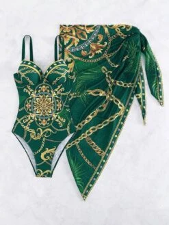 Chain Print Push Up One Piece Swimsuit With Beach Skirt -Curated Swimwear 1680860574e10da148dc5893bc14f5168e0e4842b2 thumbnail 405x552