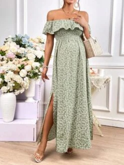 SHEIN Maternity Ditsy Floral Print Off Shoulder Ruffle Trim Split Thigh Dress -Curated Swimwear 1680862055a4f2cf375d712f4e293b221aa4d75dbd thumbnail 405x552