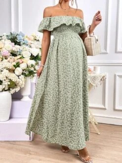SHEIN Maternity Ditsy Floral Print Off Shoulder Ruffle Trim Split Thigh Dress -Curated Swimwear 1680862065b0d5ded2c935bb2a4284d9dd30bd1c33 thumbnail 405x552