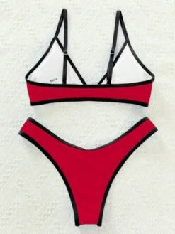 Contrast Binding Triangle Bikini Swimsuit