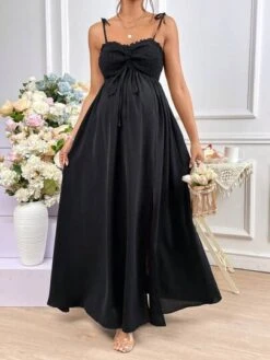 SHEIN Maternity Tie Shoulder Drawstring Front Split Thigh Cami Dress -Curated Swimwear 16809294355fe920f06c05243d78ce7525cb1c10d2 thumbnail 405x552