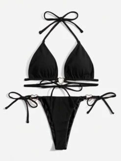 Solid Heart-ring Linked Halter Triangle Tie Side Bikini Swimsuit -Curated Swimwear 16810906996b6e182f3064c48c3efdaff542f07f83 thumbnail 405x552