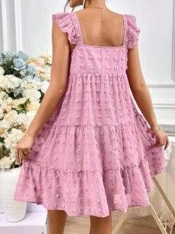 SHEIN Maternity Swiss Dot Ruffle Trim Smock Dress