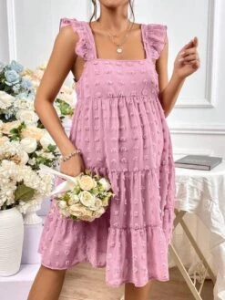 SHEIN Maternity Swiss Dot Ruffle Trim Smock Dress -Curated Swimwear 1681092064ab6d8e207cf00bd0d1b2469af0e7e692 thumbnail 405x552