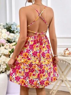 SHEIN Maternity Allover Floral Print Lace Up Backless Cami Dress