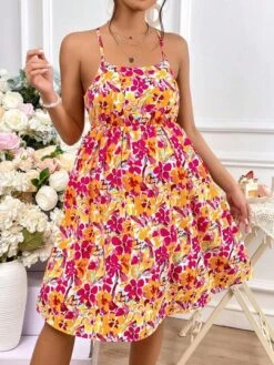 SHEIN Maternity Allover Floral Print Lace Up Backless Cami Dress -Curated Swimwear 1681092079acf87bf5e7422dc487a0617b64e32ac4 thumbnail 405x552