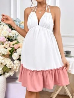 SHEIN Maternity Two Tone Ruffle Hem Tie Backless Ruffle Hem Halter Neck Dress -Curated Swimwear 168109240943707215ca9bf819765c566bc05e7e14 thumbnail 405x552