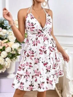 SHEIN Maternity Allover Floral Print Tie Backless Ruffle Hem Belted Halter Dress -Curated Swimwear 168109241977341ea1c845001bc13fe5a82f1f49d8 thumbnail 405x552