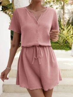 SHEIN Maternity Lettuce Trim Button Front Top & Shorts Set -Curated Swimwear 16810924808efd0951470450c231ed028cb63bad60 thumbnail 405x552