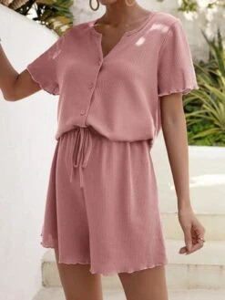 SHEIN Maternity Lettuce Trim Button Front Top & Shorts Set -Curated Swimwear 16810924838b89c7af9078196caaa6adf2a8e99ce0 thumbnail 405x552