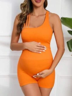 SHEIN Maternity Solid Asymmetrical Neck Top & Biker Shorts -Curated Swimwear 1681092630217e48cb2601b863c2b17caa2c240a52 thumbnail 405x552