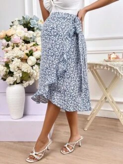 SHEIN Maternity Ditsy Floral Print Ruffle Trim Tie Side Wrap Skirt -Curated Swimwear 1681093624c7e061594b5ad6ecd983de8b62c80090 thumbnail 405x552