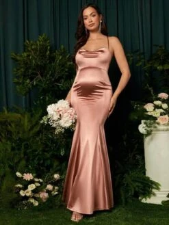 SHEIN Maternity Draped Collar Mermaid Hem Satin Cami Dress -Curated Swimwear 168110947979a4d9a9187d641cff636b53e523eb27 thumbnail 405x552