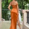 LOVE&LEMONADE Off Shoulder Split Thigh Satin Formal Dress