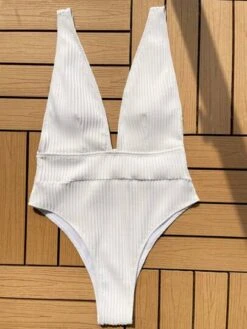 Solid Plunging One Piece Swimsuit -Curated Swimwear 168111403259772a63bb87101cc87cfaa2c4a7a35f thumbnail 405x552