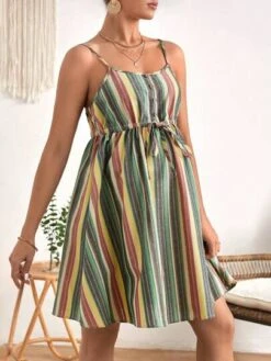 SHEIN Maternity Striped Print Knot Front Cami Dress -Curated Swimwear 16811371904e84a172327ebfd42b97a18a30efe469 thumbnail 405x552